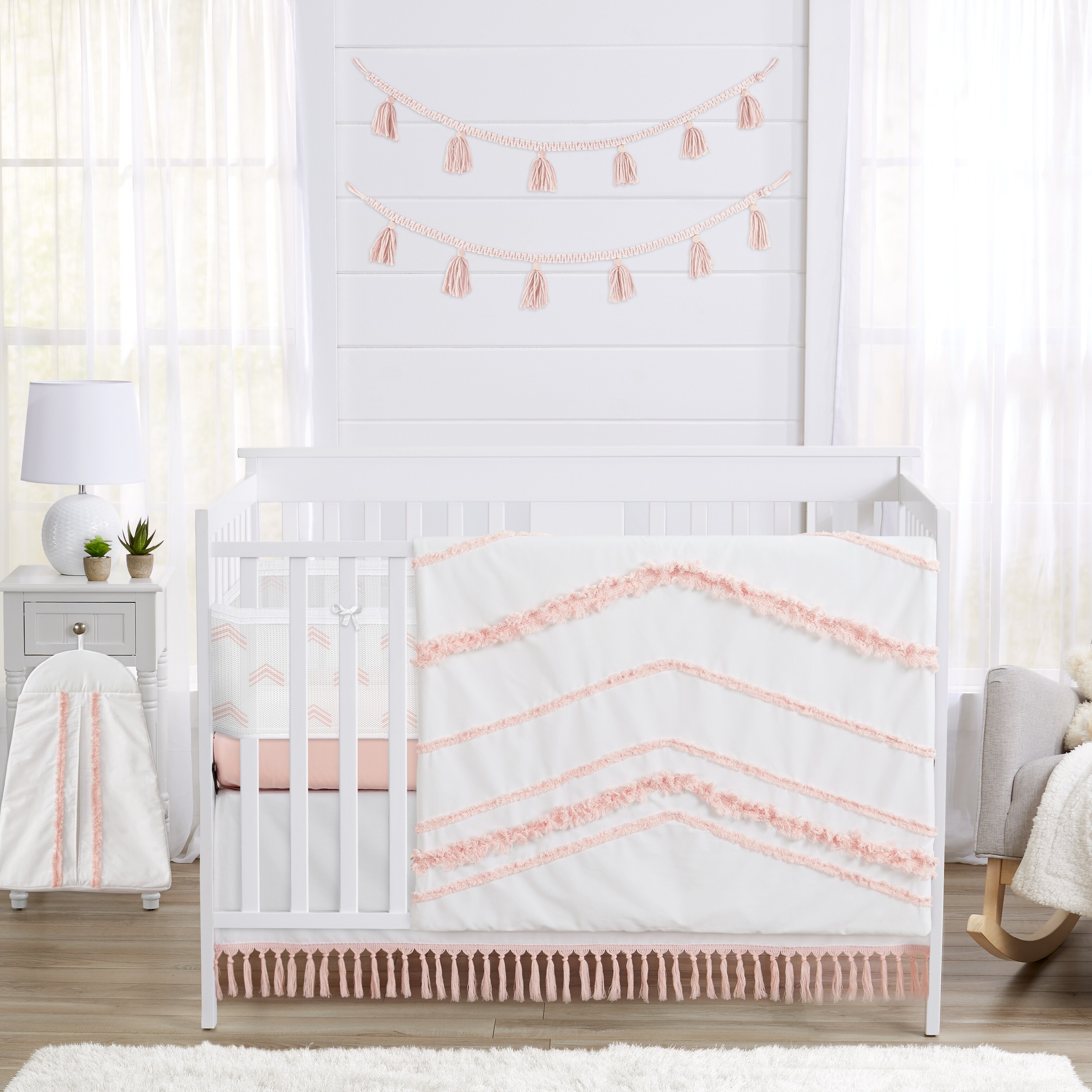 Sweet Jojo Designs Blush Pink White Damask And Gold Polka Dot Amelia Girl Baby Bedding 4 Piece Crib Set